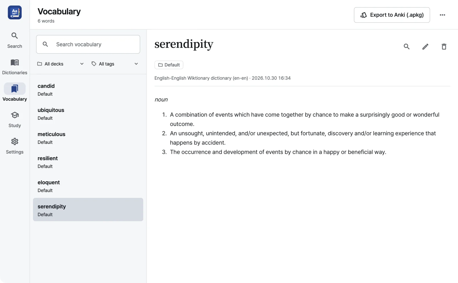 RealDict vocabulary list
